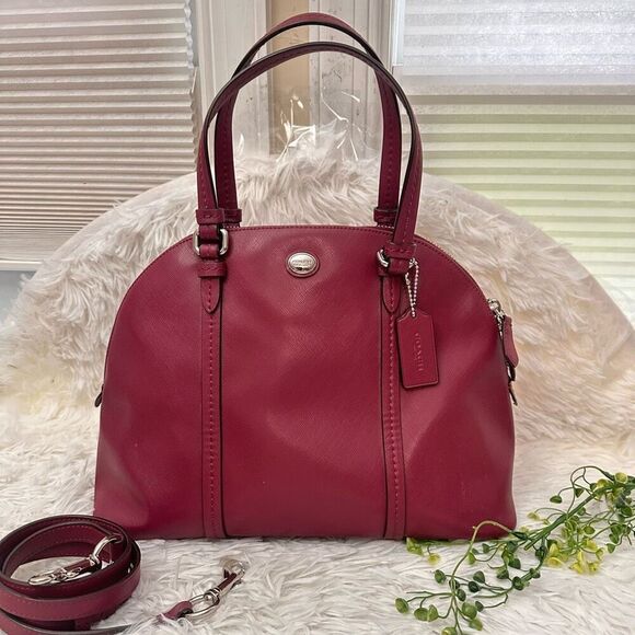 Coach Peyton Cora Magenta Leather Domed Satchel Crossbody Convertible Bag F25671 - Picture 1 of 12